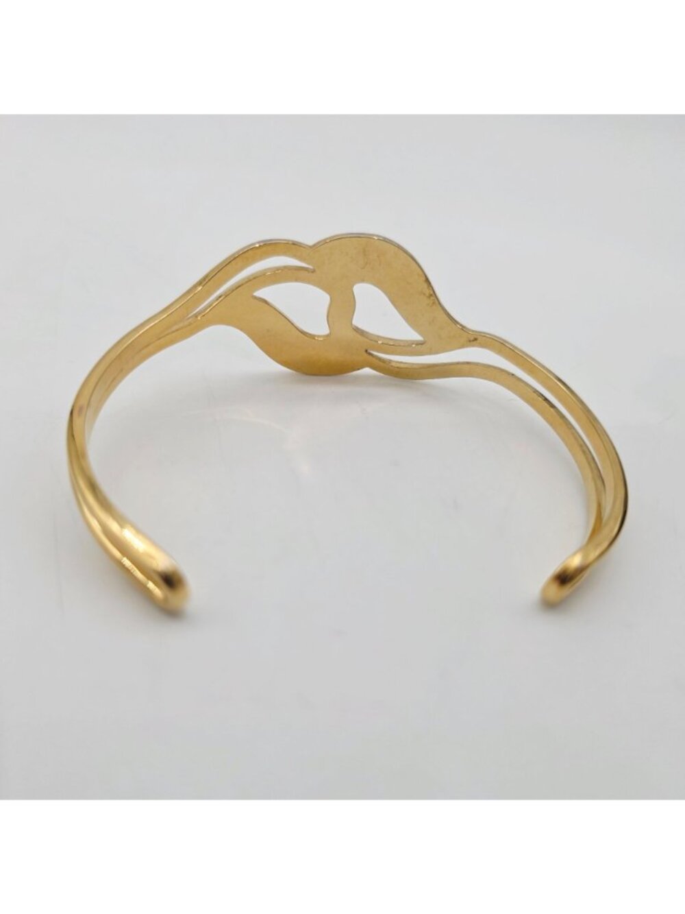 Gold-Tone Open Cuff Bracelet With Mint Green Enamel Wave Design - Picture 5 of 6